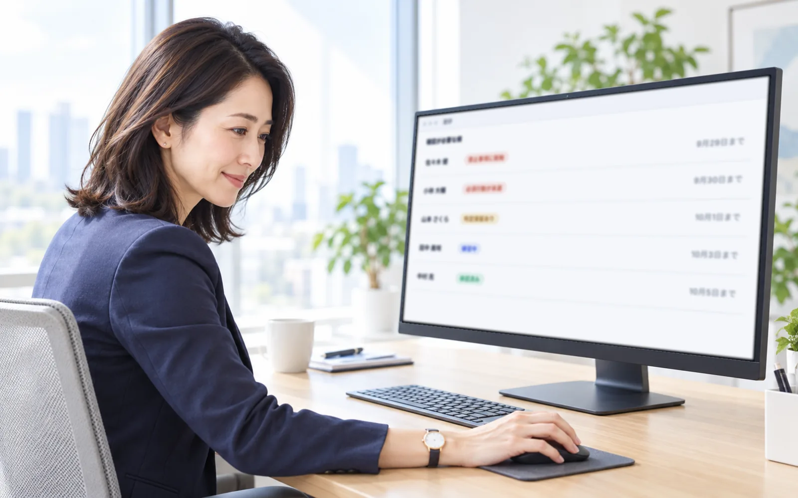 確認が必要な順に並んだ一覧を、外付けの画面で確かめる管理者