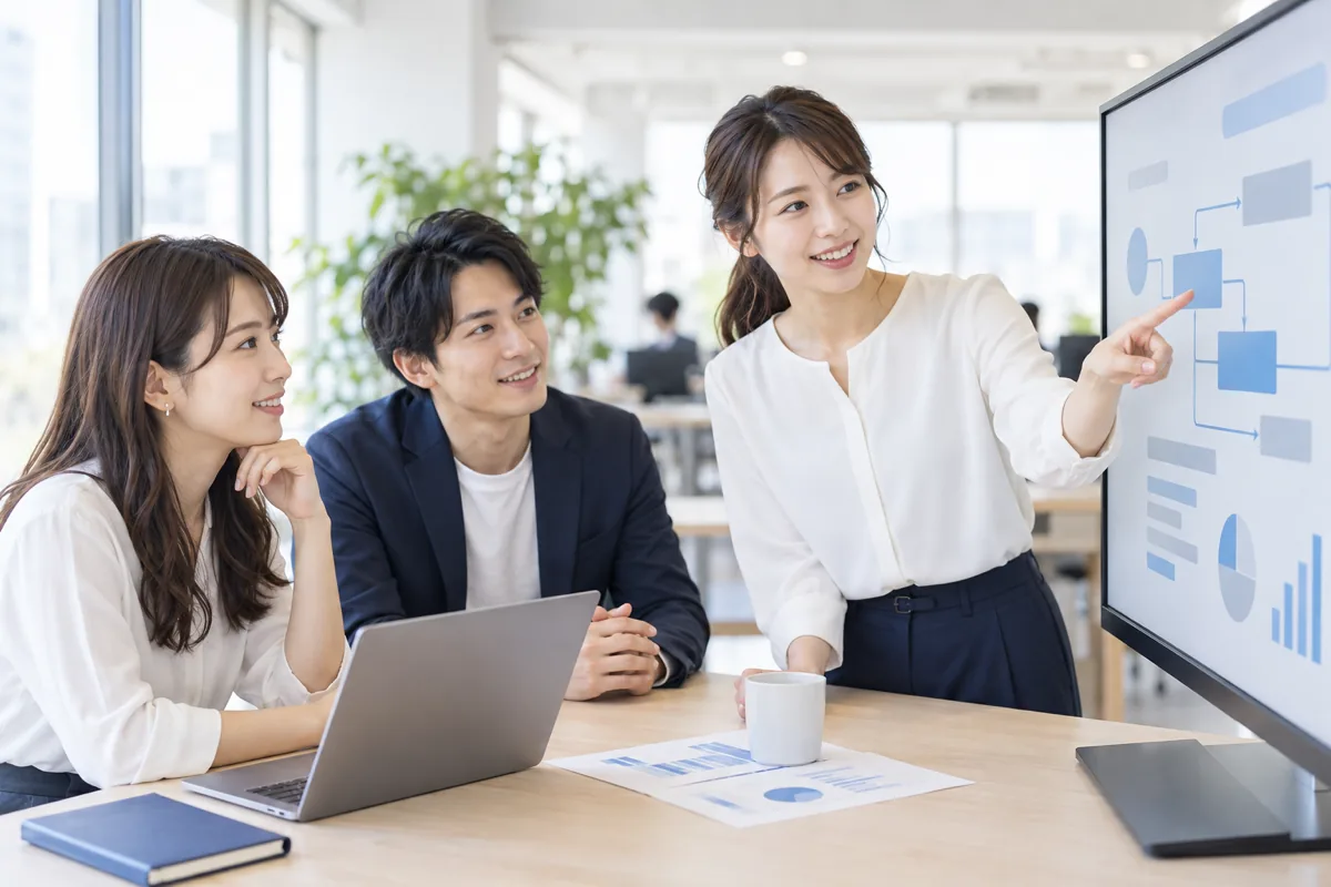 新しい案件の進め方を話し合う営業チーム
